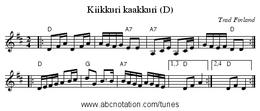 Kiikkuri kaakkuri (D) - staff notation