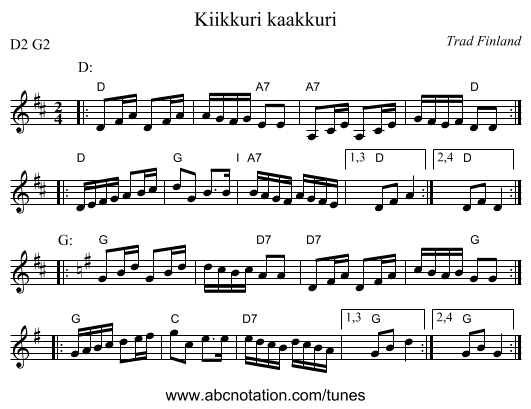 Kiikkuri kaakkuri - staff notation