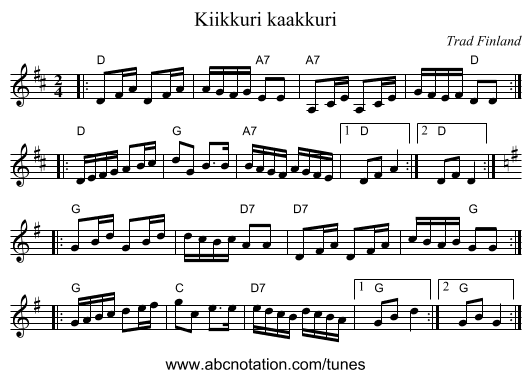 Kiikkuri kaakkuri - staff notation