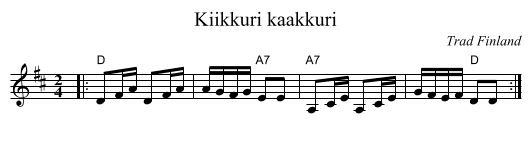 Kiikkuri kaakkuri - staff notation
