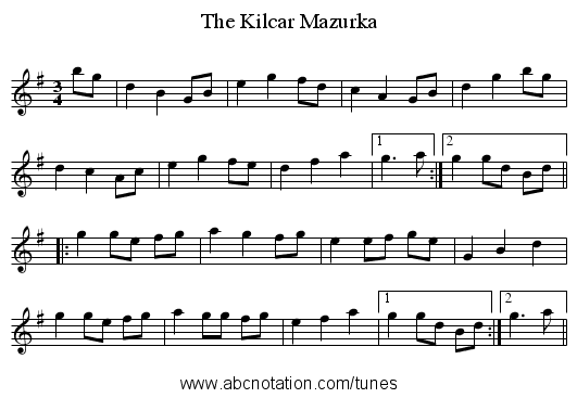 Kilcar Mazurka, The - staff notation