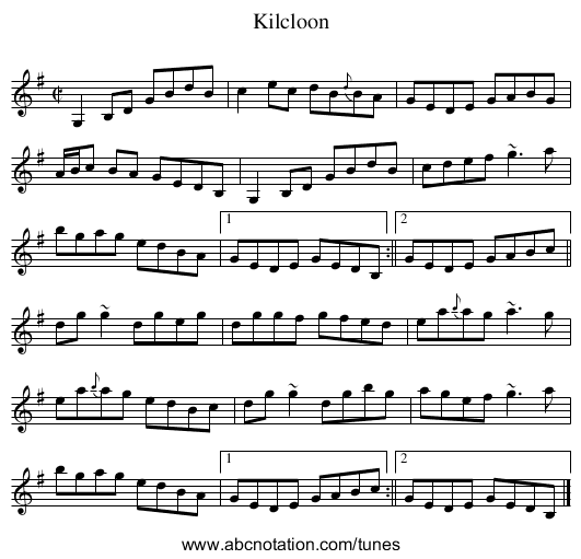 Kilcloon - staff notation