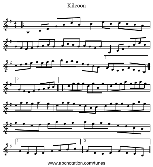 Kilcoon - staff notation