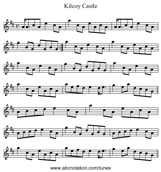 Kilcoy Castle - staff notation