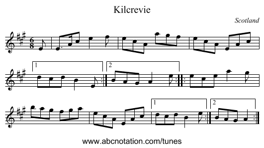 Kilcrevie - staff notation