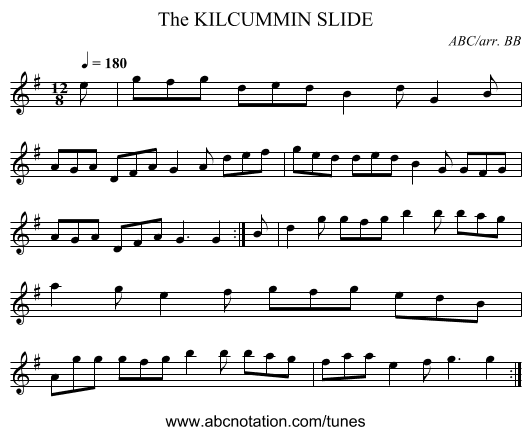 KILCUMMIN SLIDE, The - staff notation