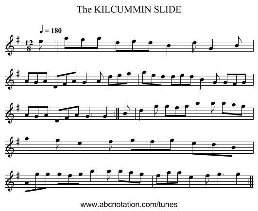 KILCUMMIN SLIDE, The - staff notation