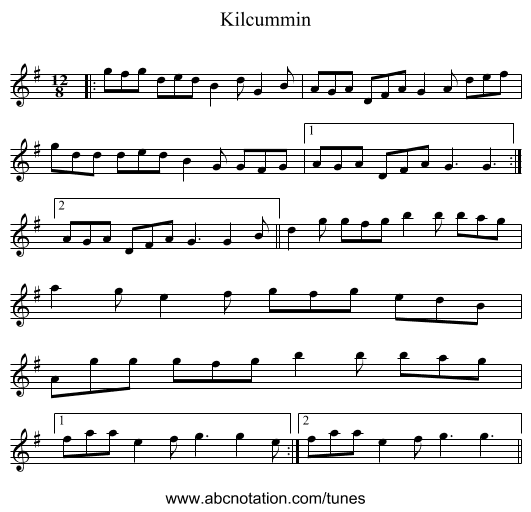 Kilcummin - staff notation