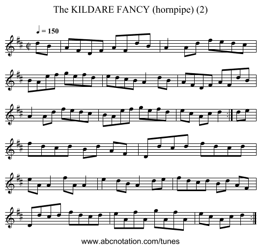 KILDARE FANCY (hornpipe) (2), The - staff notation