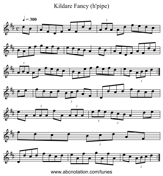 Kildare Fancy (h'pipe) - staff notation