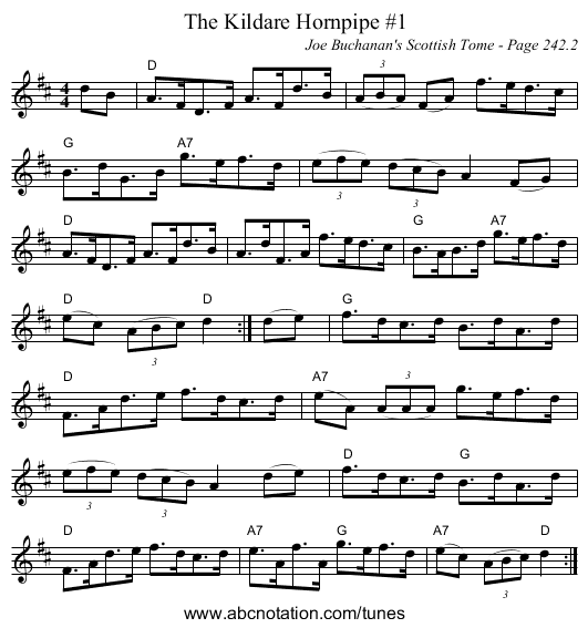 Kildare Hornpipe #1, The - staff notation