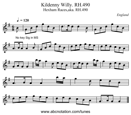 Kildenny Willy. RH.490 - staff notation