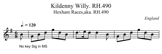 Kildenny Willy. RH.490 - staff notation