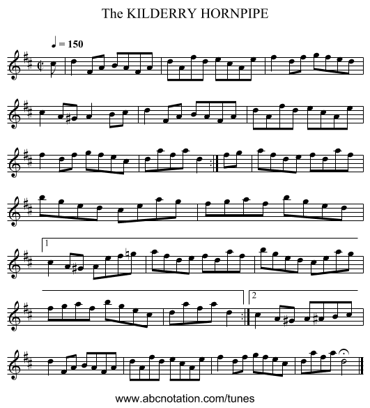 KILDERRY HORNPIPE, The - staff notation