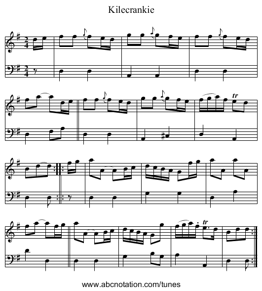 Kilecrankie - staff notation