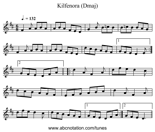 Kilfenora (Dmaj) - staff notation