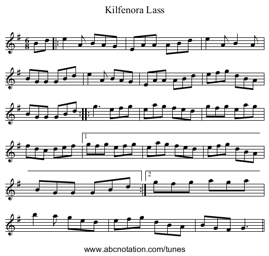 Kilfenora Lass - staff notation