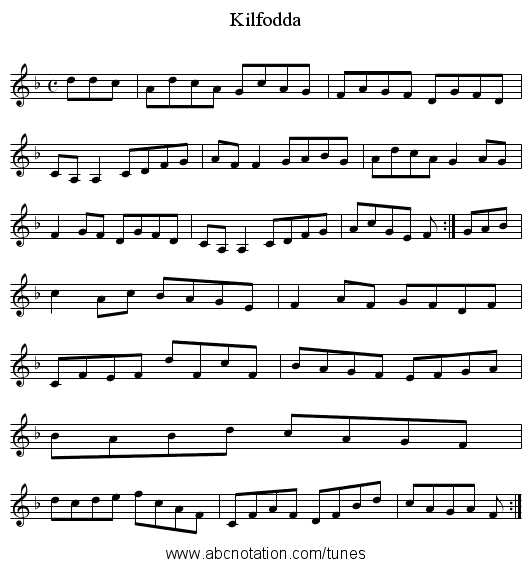 Kilfodda - staff notation
