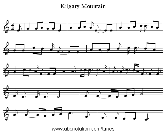 Kilgary Mountain - staff notation