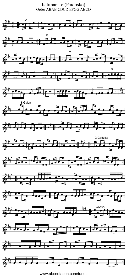 Kilimarsko (Paidusko) - staff notation