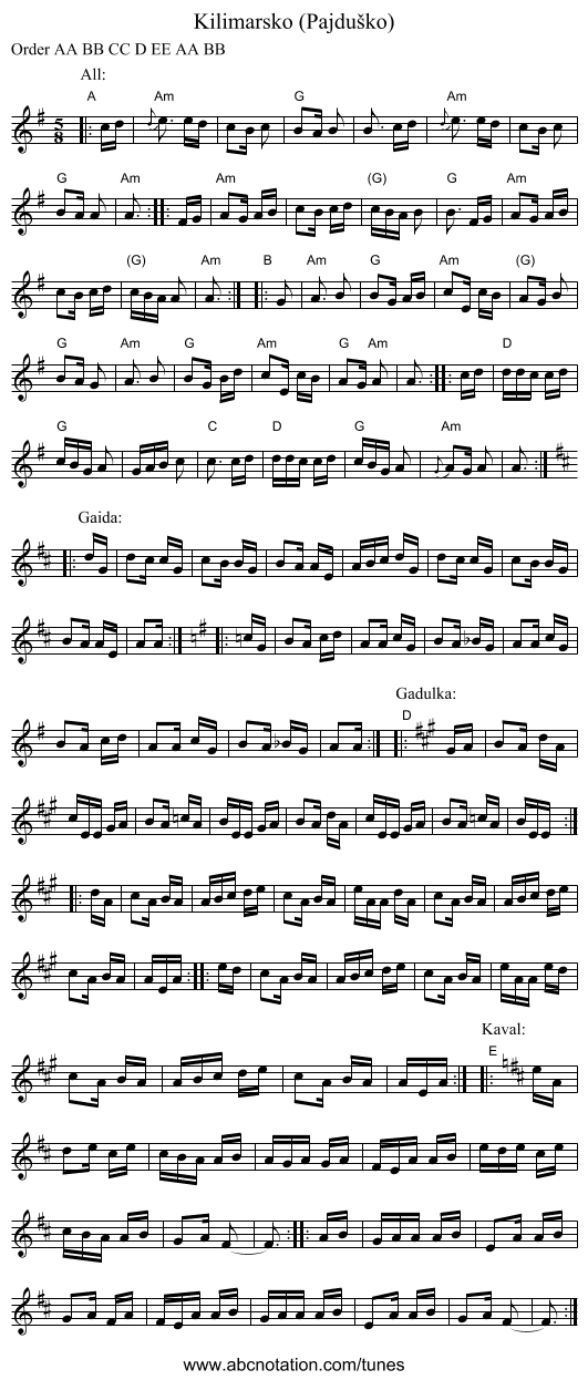 Kilimarsko (Pajdu&scaron;ko) - staff notation