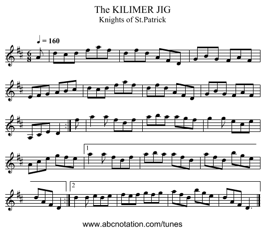 KILIMER JIG, The - staff notation