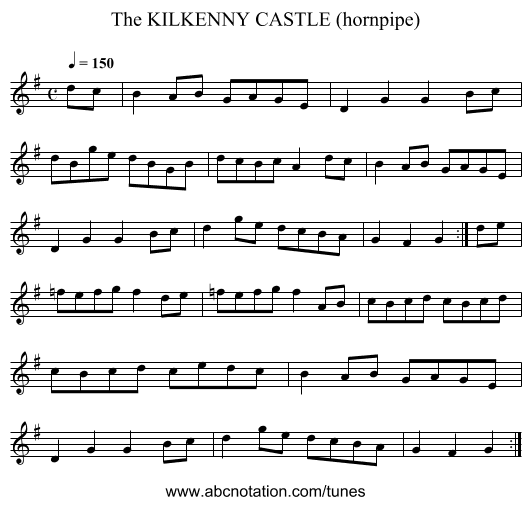 KILKENNY CASTLE (hornpipe), The - staff notation