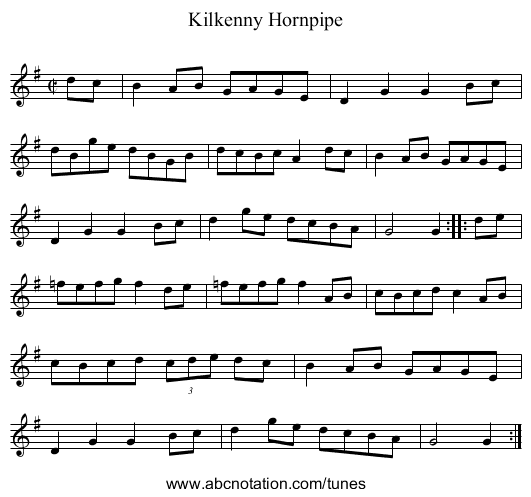 Kilkenny Hornpipe - staff notation