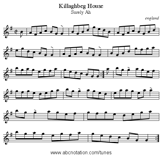 Killaghbeg House - staff notation