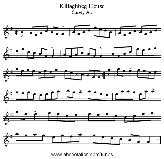 Killaghbeg House - staff notation