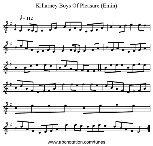 Killarney Boys Of Pleasure (Emin) - staff notation
