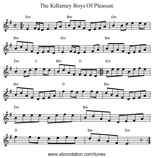 Killarney Boys Of Pleasure, The - staff notation