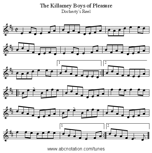 Killarney Boys of Pleasure, The - staff notation