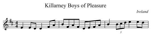 Killarney Boys of Pleasure - staff notation