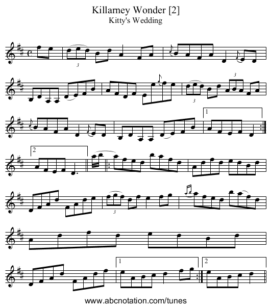 Killarney Wonder [2] - staff notation