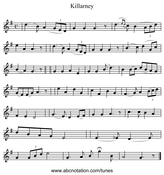 Killarney - staff notation