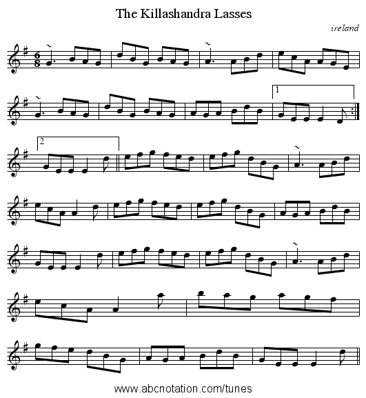 Killashandra Lasses, The - staff notation