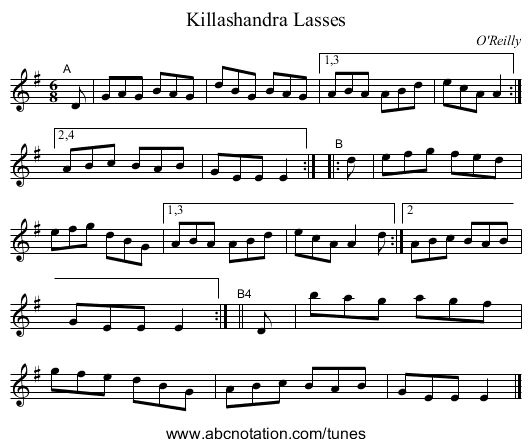 Killashandra Lasses - staff notation