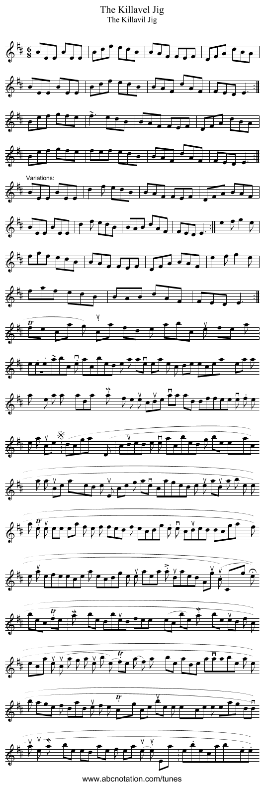 Killavel Jig, The - staff notation