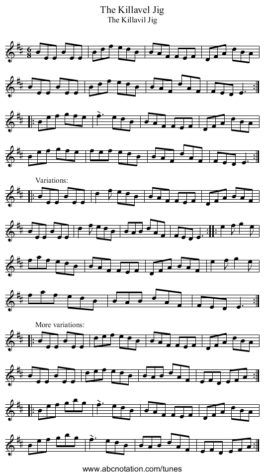 Killavel Jig, The - staff notation