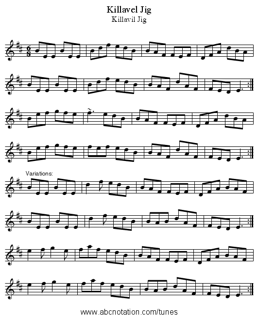 Killavel Jig - staff notation