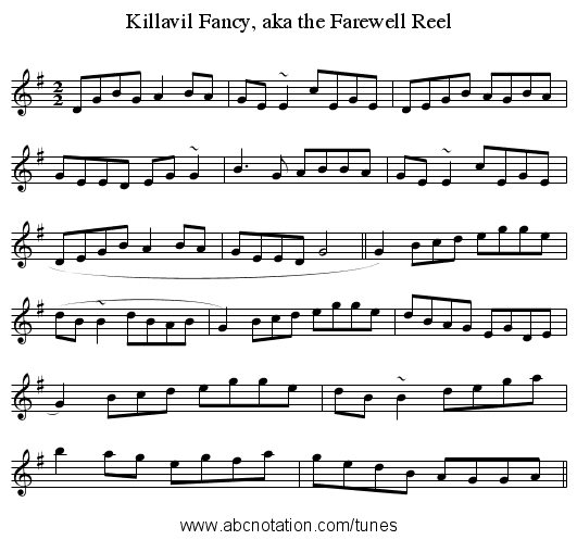 Killavil Fancy, aka the Farewell Reel - staff notation