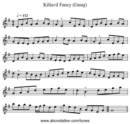 Killavil Fancy (Gmaj) - staff notation