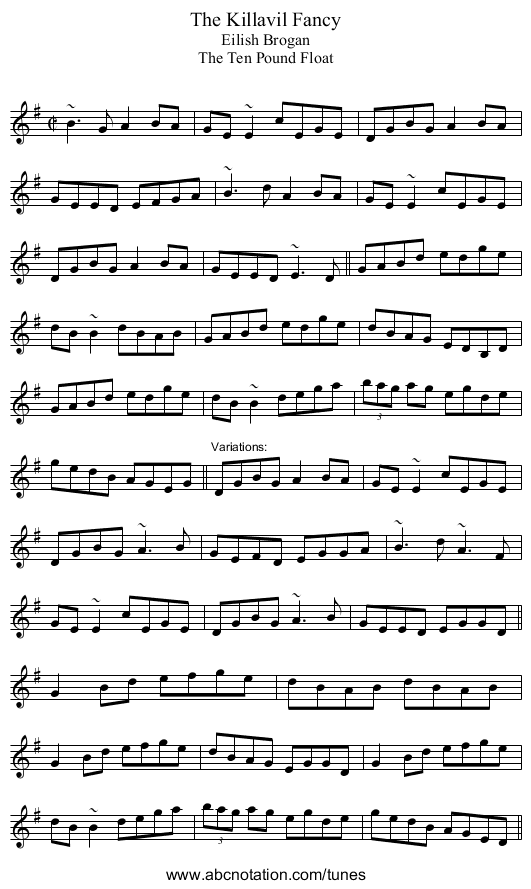 Killavil Fancy, The - staff notation