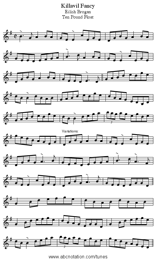 Killavil Fancy - staff notation