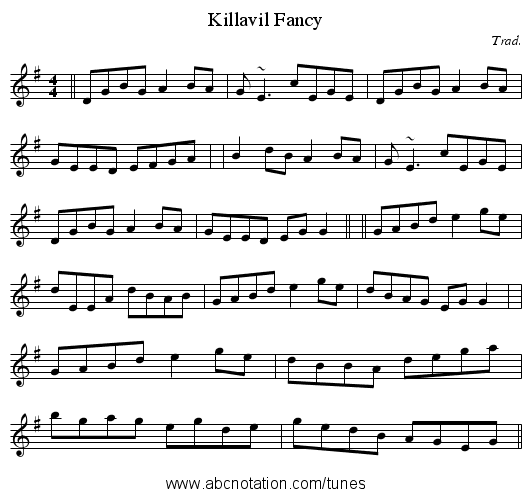 Killavil Fancy - staff notation