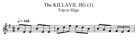 KILLAVIL JIG (1), The - staff notation