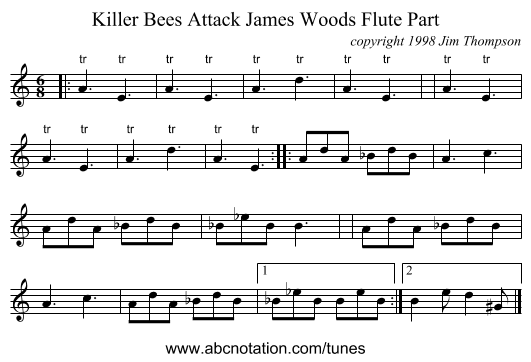 Killer Bees Attack James Woods Flute Part - staff notation