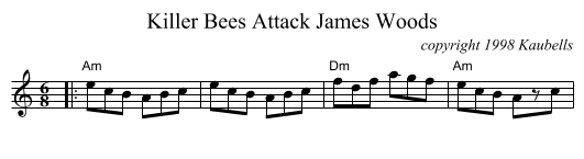 Killer Bees Attack James Woods - staff notation