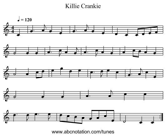 Killie Crankie - staff notation